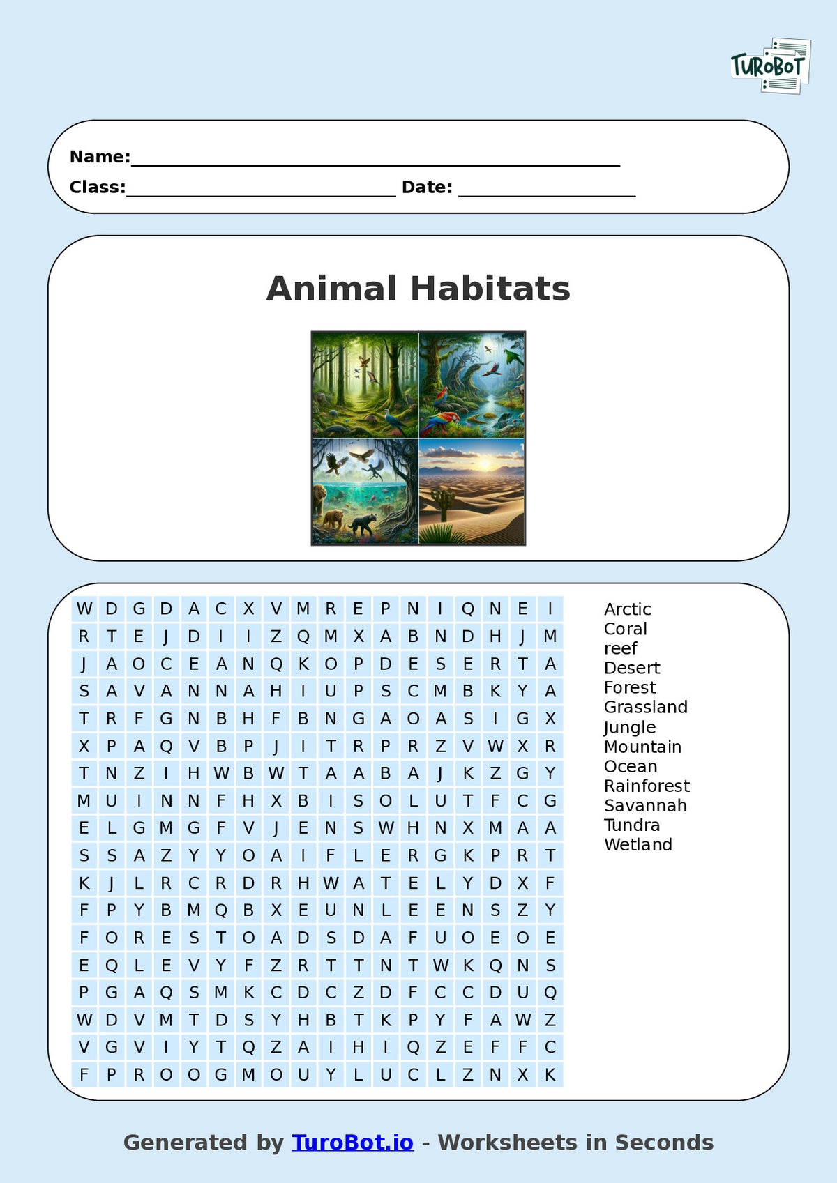 Science - Year 4 - Find a Word - Animal Habitats – Free Find a Word Worksheet