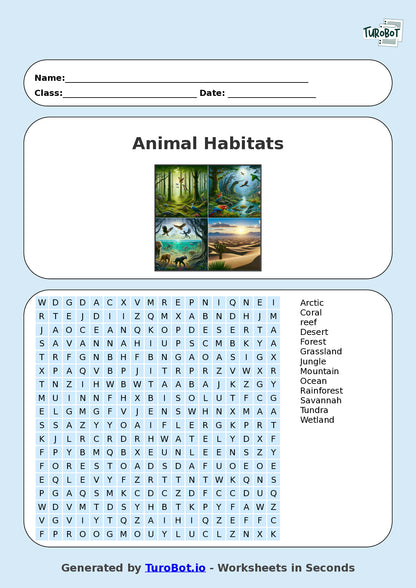 Science - Year 4 - Find a Word - Animal Habitats – Free Find a Word Worksheet
