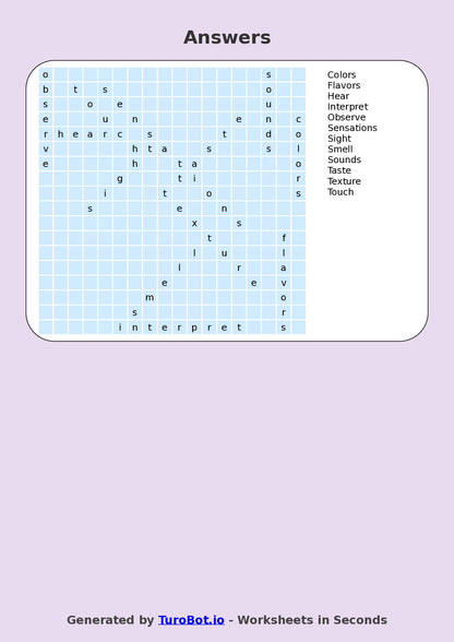 Science - Year 4 - Find a Word - Human Senses – Free Find a Word Worksheet