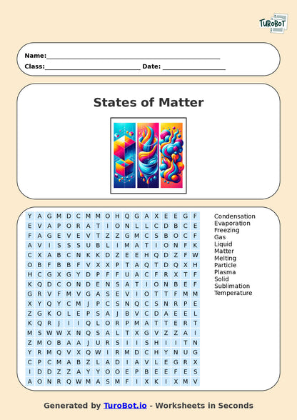 Science - Year 4 - Find a Word - States of Matter – Free Find a Word Worksheet
