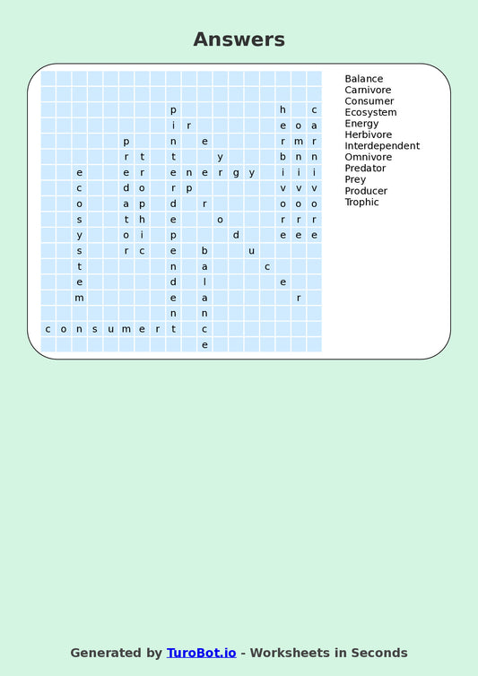 Science - Year 5 - Find a Word - Food Chains – Free Find a Word Worksheet