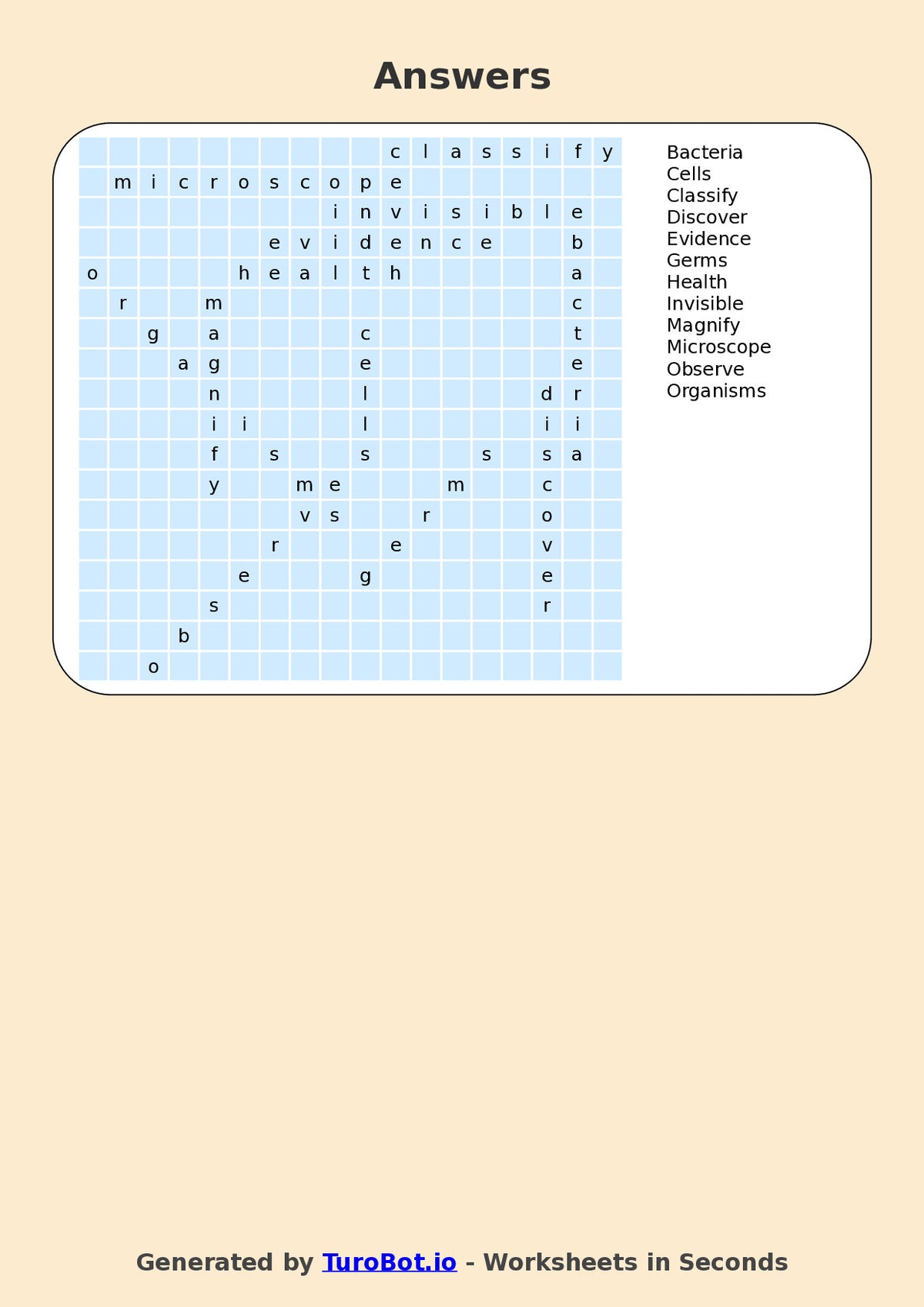 Science - Year 6 - Find a Word - Microscopic Life – Free Find a Word Worksheet