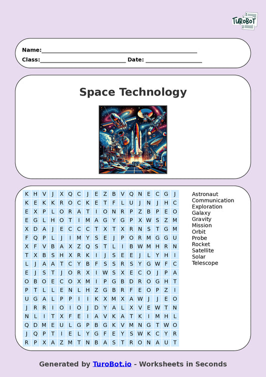 Science - Year 6 - Find a Word - Space Technology – Free Find a Word Worksheet
