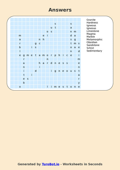 Science - Year 6 - Find a Word - Types of Rocks – Free Find a Word Worksheet