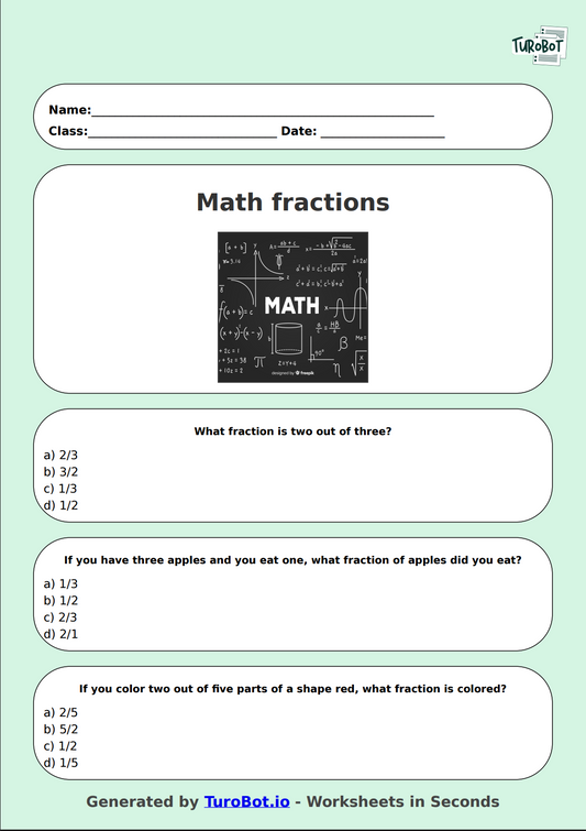 Math - Write the Fraction from a Sentence - Year 3 - Write the Fraction