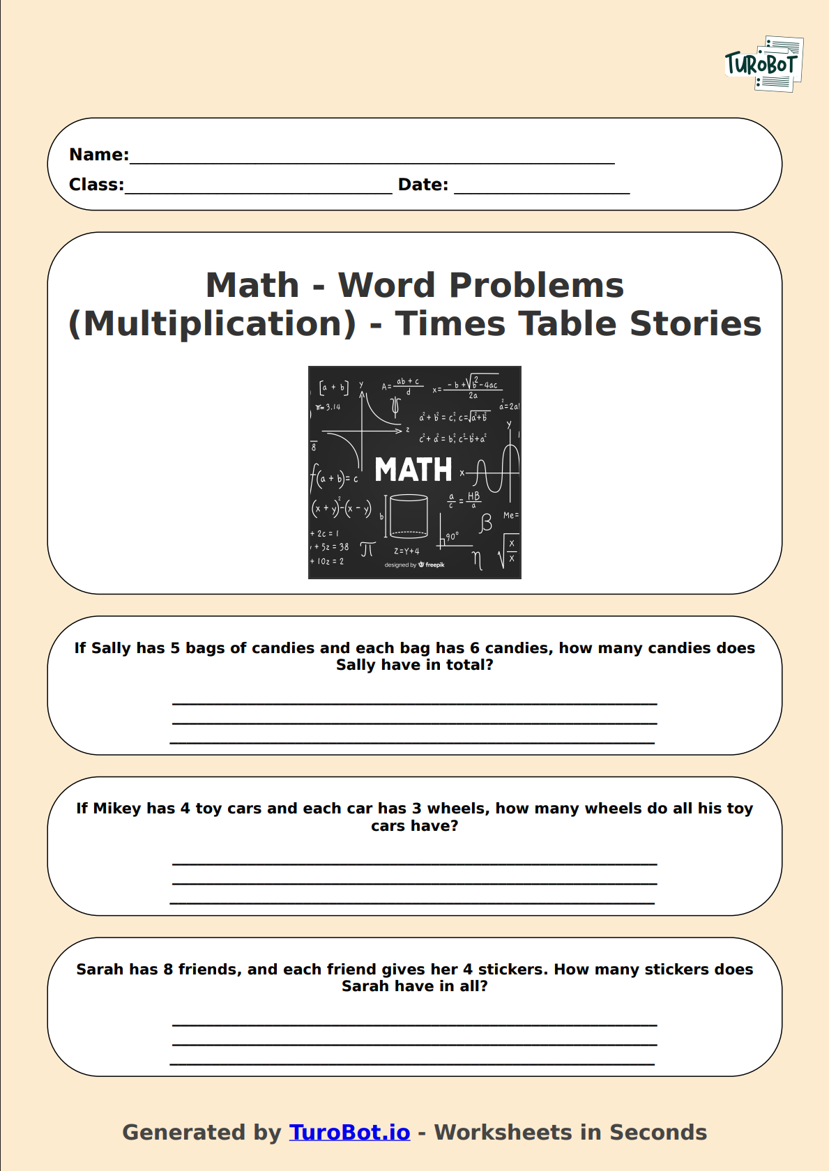 Math - Word Problems (Multiplication) - Year 3 - Times Table Stories