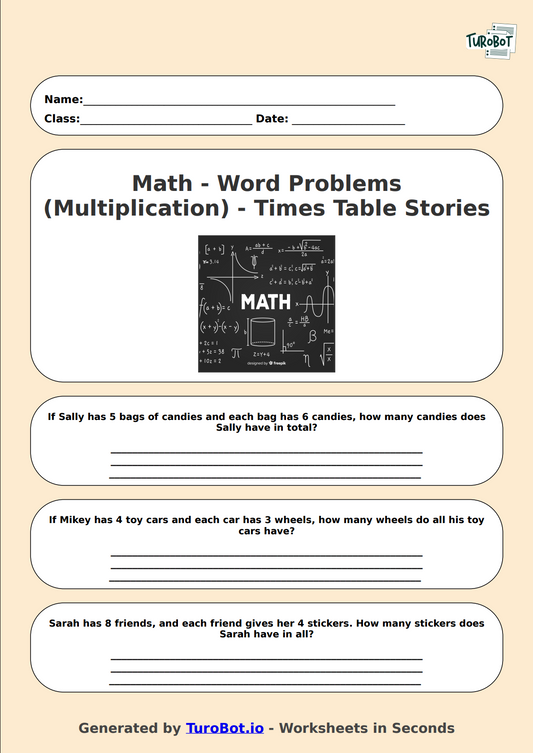 Math - Word Problems (Multiplication) - Year 3 - Times Table Stories