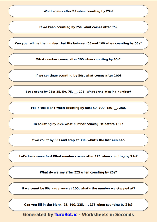 Math - Skip Counting by 25s and 50s - Year 3 - Lets Count by 25s and 50s