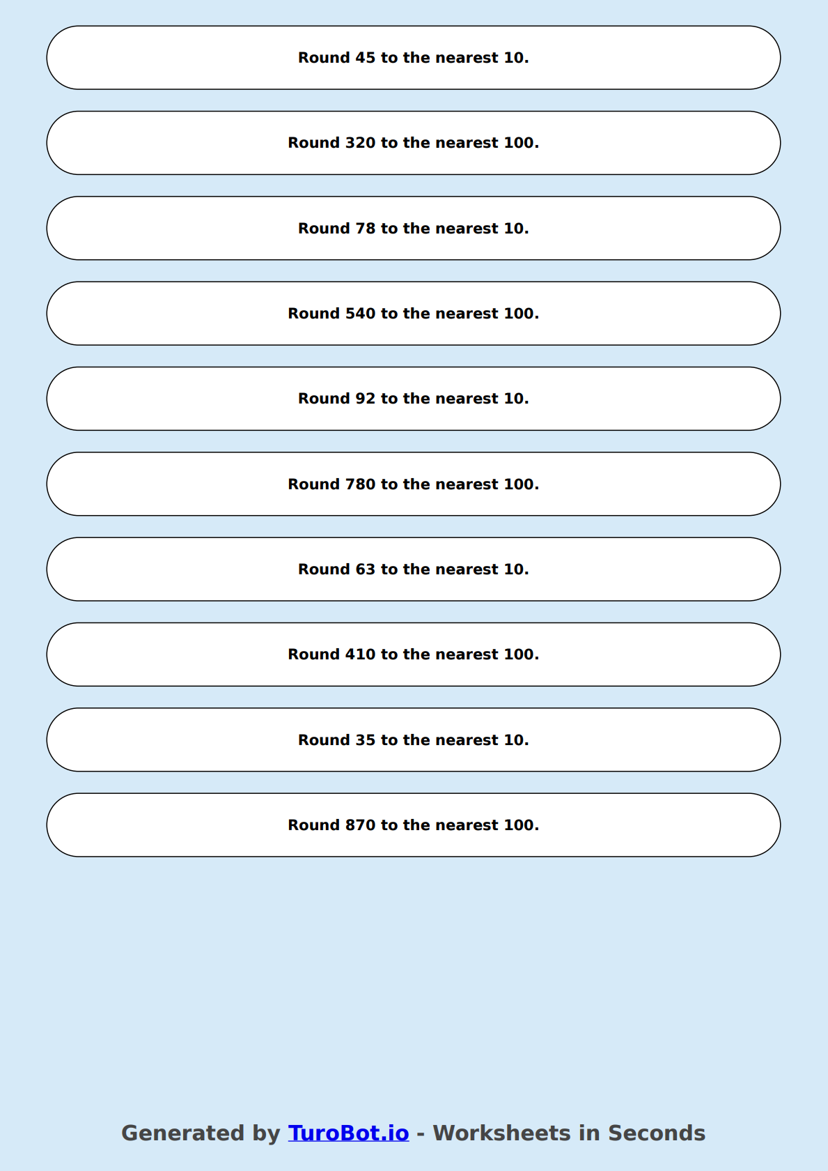 Math - Rounding to Nearest 10 and 100 - Year 3 - Rounding Practice - 10 or 100