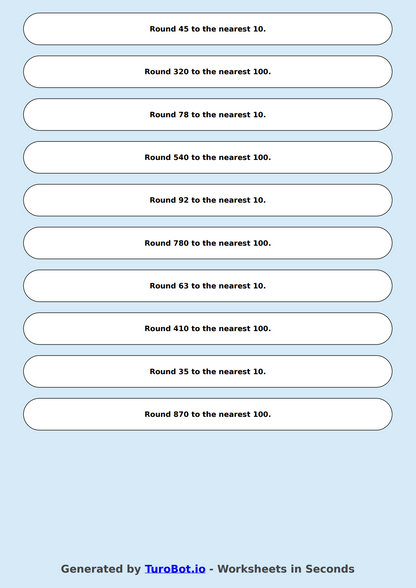 Math - Rounding to Nearest 10 and 100 - Year 3 - Rounding Practice - 10 or 100