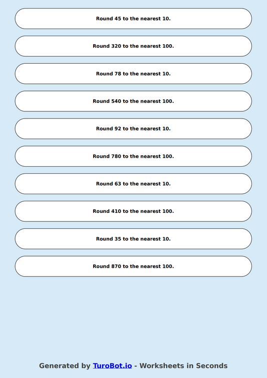 Math - Rounding to Nearest 10 and 100 - Year 3 - Rounding Practice - 10 or 100