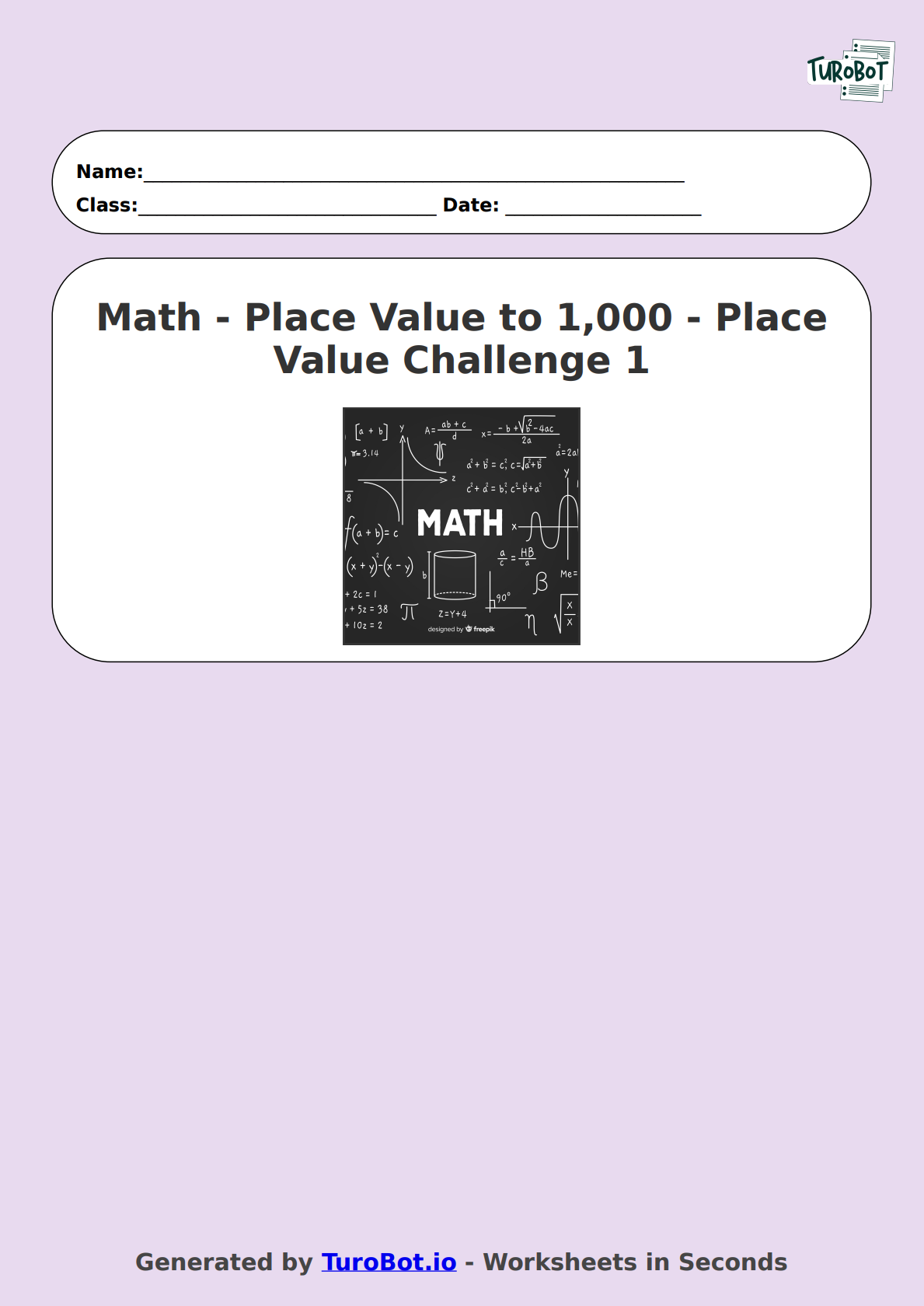 Math - Place Value to 10,000 - Year 3 - Place Value Challenge 1