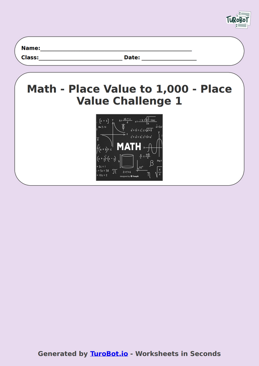 Math - Place Value to 10,000 - Year 3 - Place Value Challenge 1