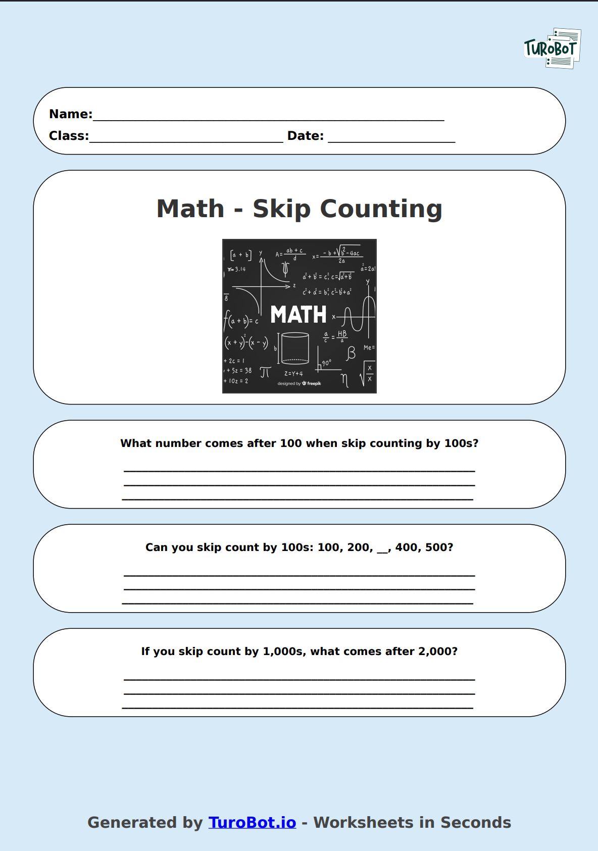 Math - Skip Counting by 100s and 1,000s - Year 3 - Skip Counting Practice 2