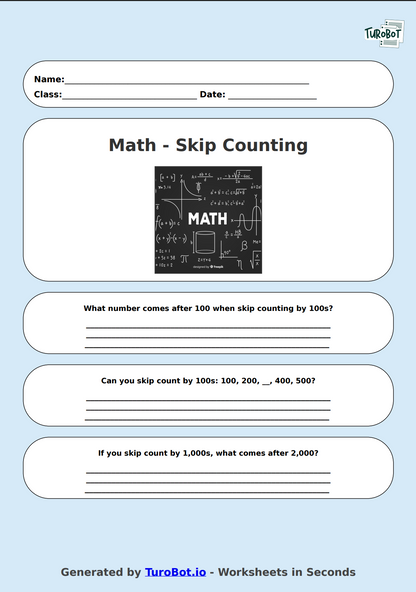 Math - Skip Counting by 100s and 1,000s - Year 3 - Skip Counting Practice 2