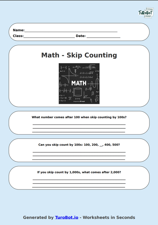 Math - Skip Counting by 100s and 1,000s - Year 3 - Skip Counting Practice 2