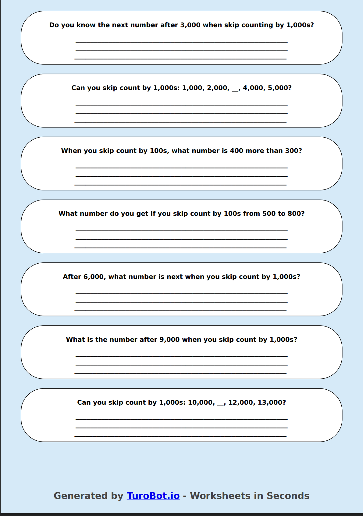 Math - Skip Counting by 100s and 1,000s - Year 3 - Skip Counting Practice 2