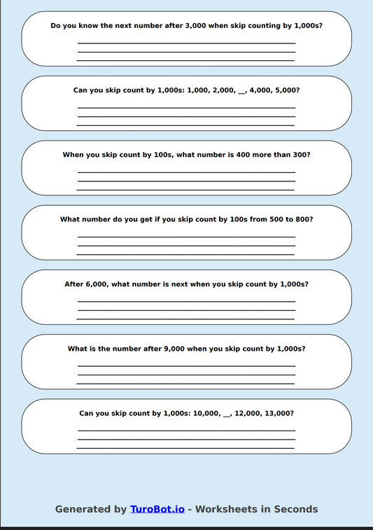 Math - Skip Counting by 100s and 1,000s - Year 3 - Skip Counting Practice 2