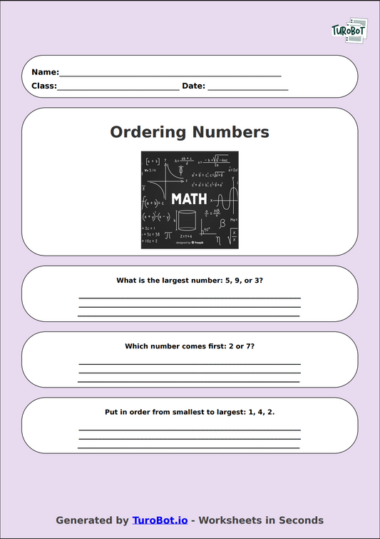 Math - Ordering Numbers - Year 3 - Order It Worksheet 1