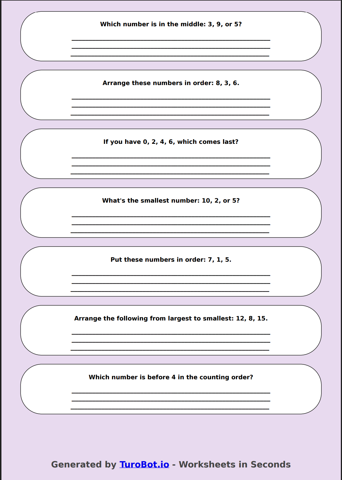 Math - Ordering Numbers - Year 3 - Order It Worksheet 1
