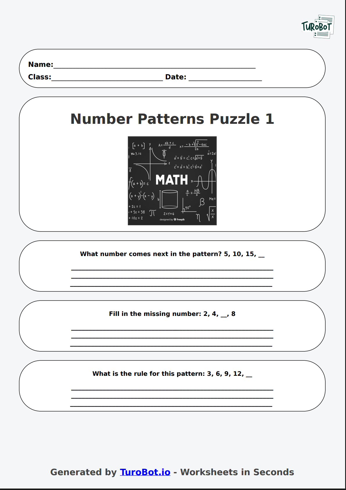 Math - Number Patterns and Sequences - Year 3 - Number Patterns Puzzle 1
