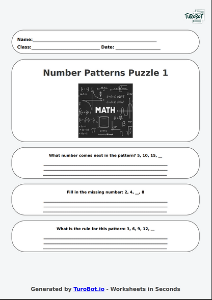 Math - Number Patterns and Sequences - Year 3 - Number Patterns Puzzle 1