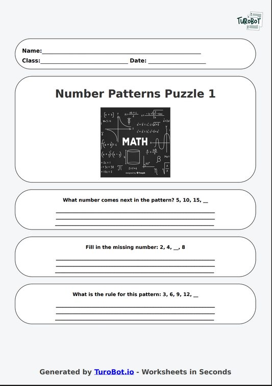 Math - Number Patterns and Sequences - Year 3 - Number Patterns Puzzle 1
