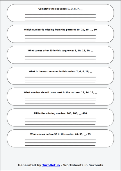 Math - Number Patterns and Sequences - Year 3 - Number Patterns Puzzle 1