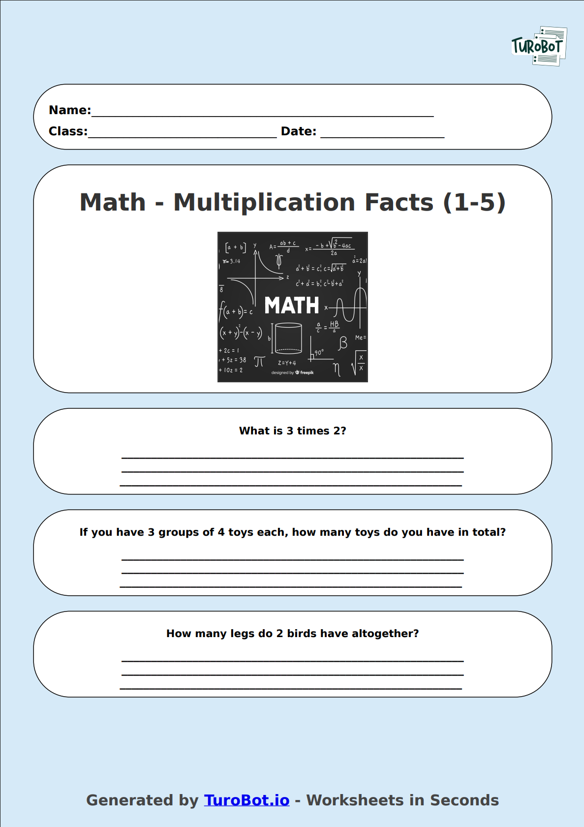 Math - Multiplication Facts (1-5) - Year 3 - Times Tables 1-5