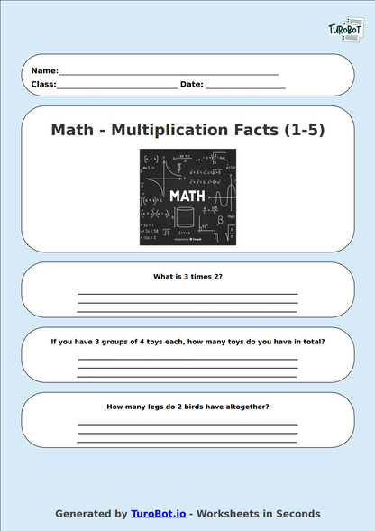 Math - Multiplication Facts (1-5) - Year 3 - Times Tables 1-5