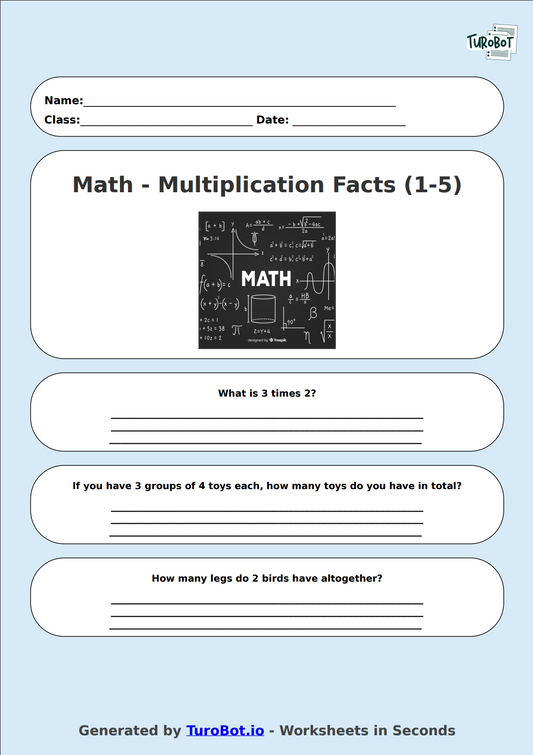 Math - Multiplication Facts (1-5) - Year 3 - Times Tables 1-5