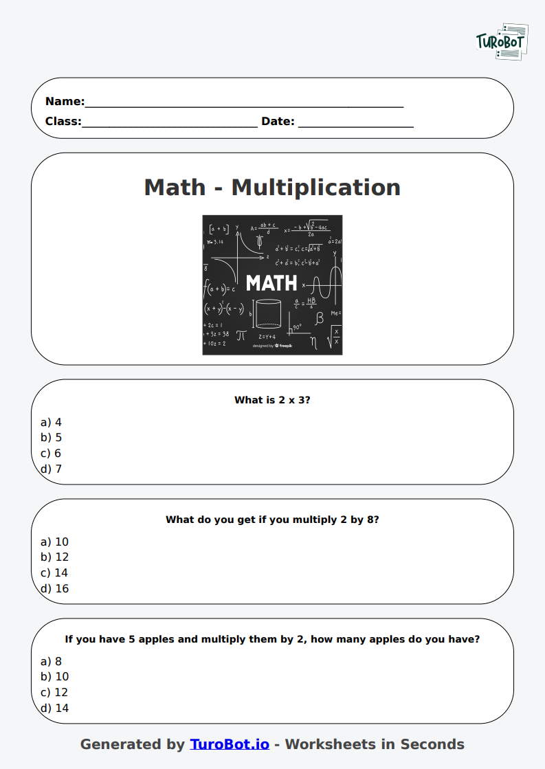 Math - Multiplication by 2, 5, and 10 - Year 3 - Times Tables Practice