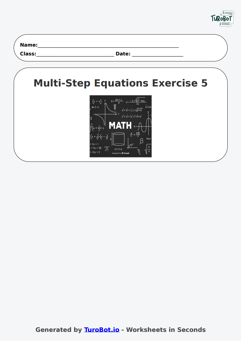 Math - Multi-Step Equations Exercise 9 - Year 7 - Exercise 5
