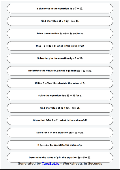 Math - Multi-Step Equations Exercise 9 - Year 7 - Exercise 5