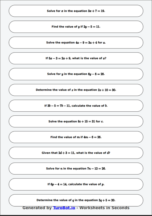Math - Multi-Step Equations Exercise 9 - Year 7 - Exercise 5