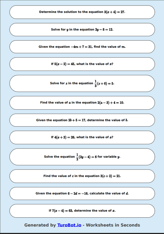 Math - Multi-Step Equations Exercise 8 - Year 7 - Exercise 8