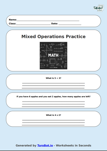 Math - Mixed Operations Practice - Year 3 - Add, Subtract, Multiply, Divide