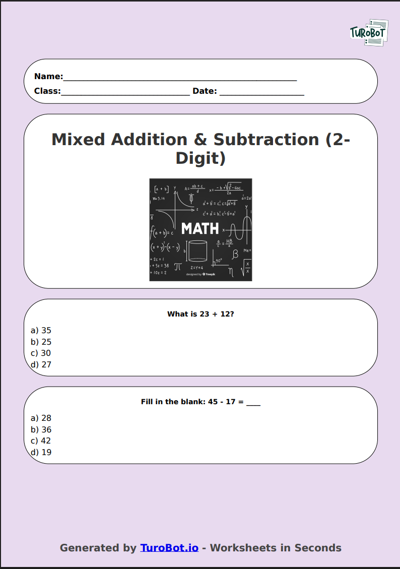 Math - Mixed Addition & Subtraction (2-Digit) - Year 3 - Add & Subtract
