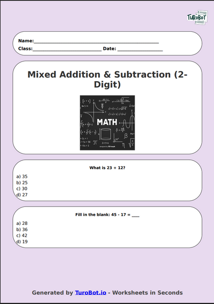 Math - Mixed Addition & Subtraction (2-Digit) - Year 3 - Add & Subtract