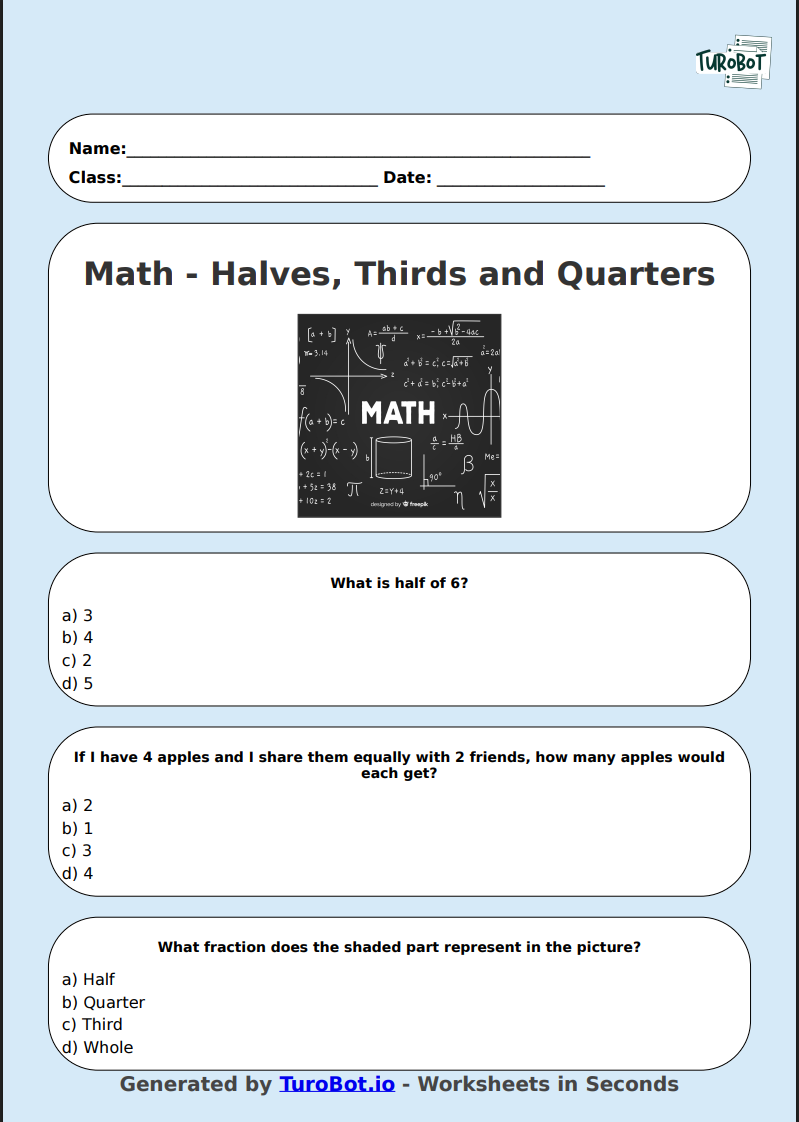 Math - Halves, Thirds and Quarters - Year 3 - Halves, Thirds & Quarters
