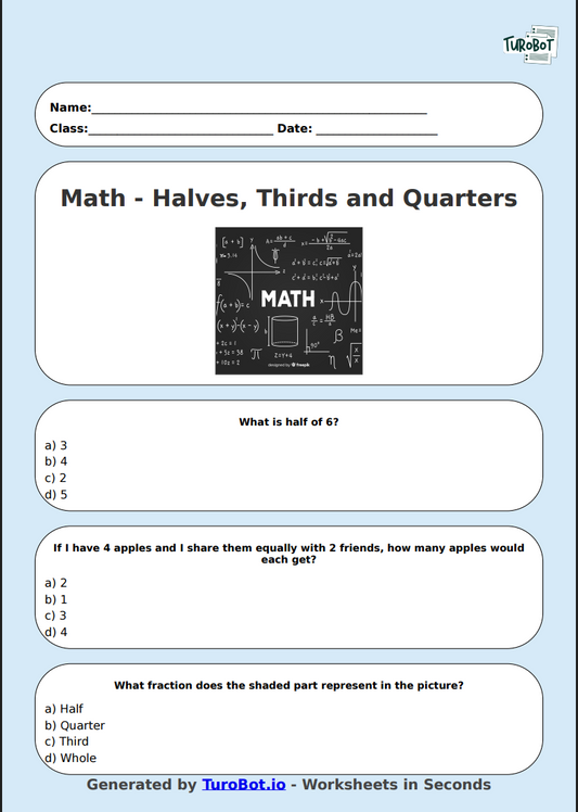 Math - Halves, Thirds and Quarters - Year 3 - Halves, Thirds & Quarters