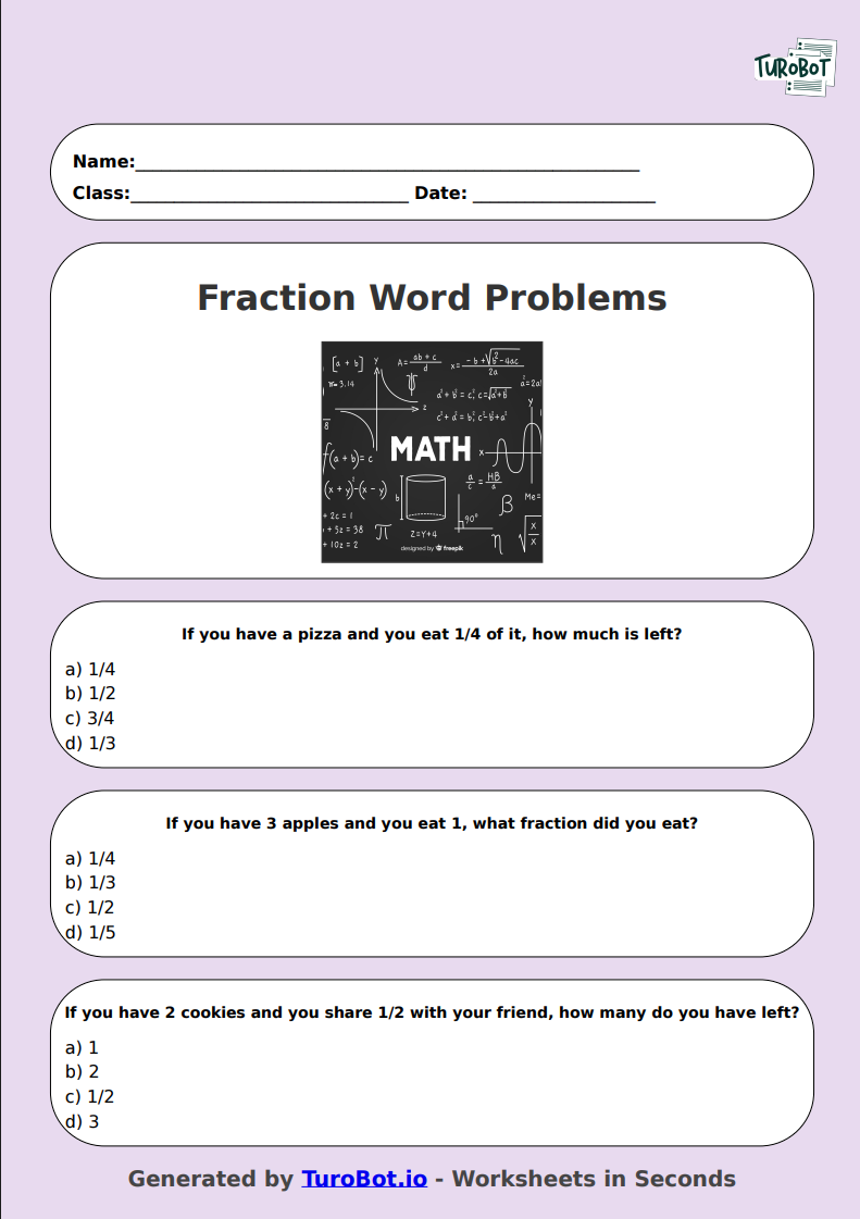 Math - Fractions Word Problems - Year 3 - Fraction Word Problems