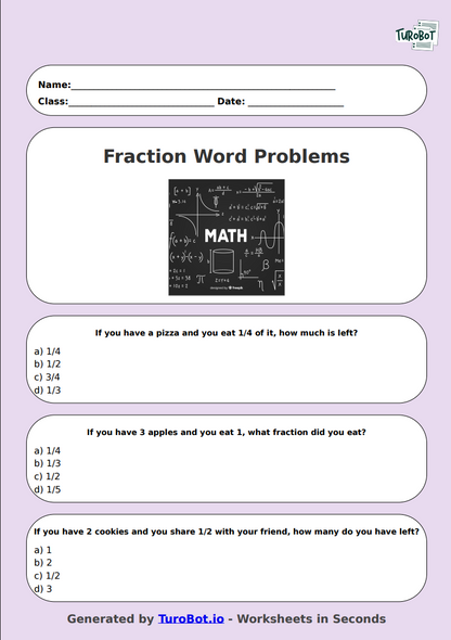 Math - Fractions Word Problems - Year 3 - Fraction Word Problems