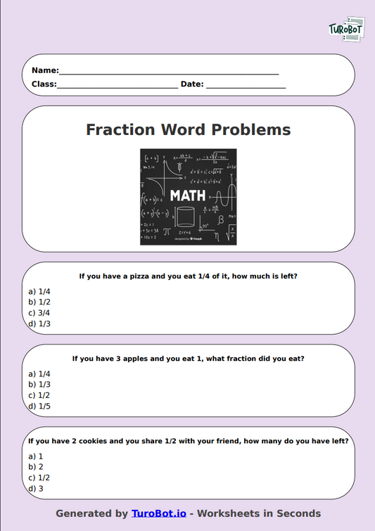 Math - Fractions Word Problems - Year 3 - Fraction Word Problems
