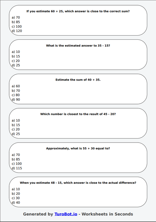 Math - Estimate Sums and Differences - Year 4 - Estimation Practice