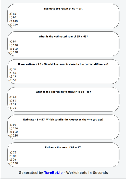 Math - Estimate Sums and Differences - Year 4 - Estimation Practice