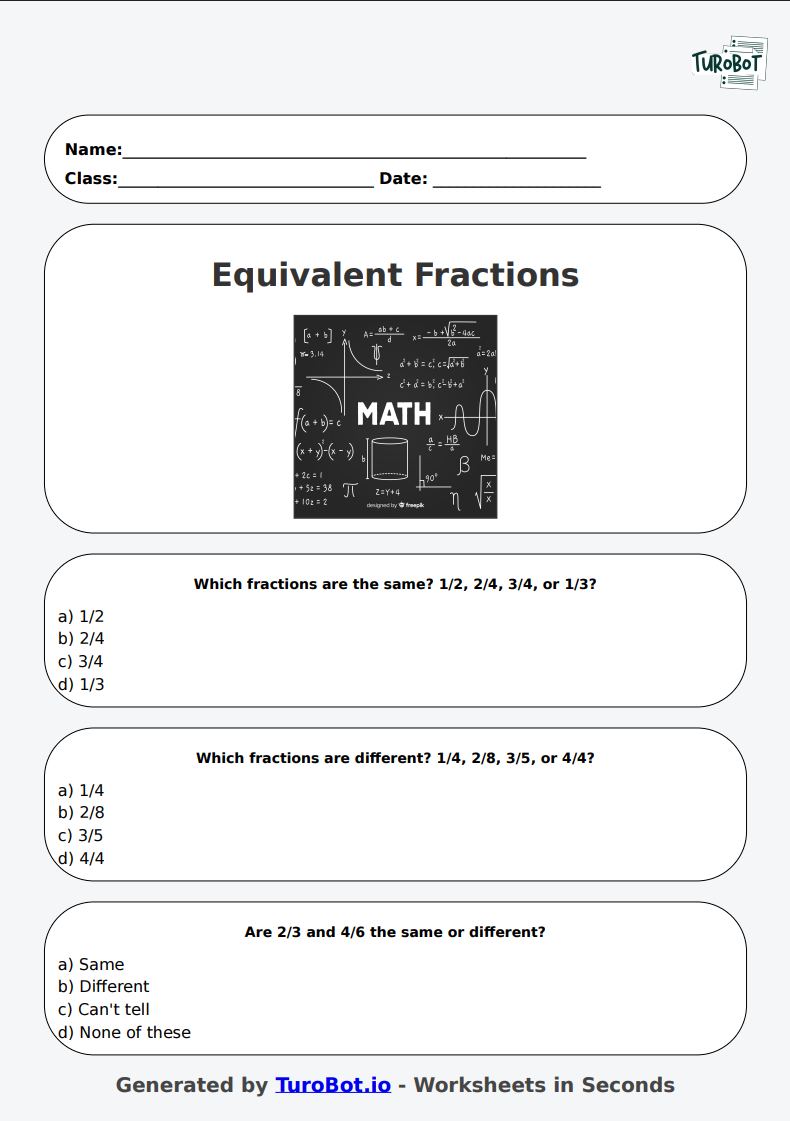 Math - Equivalent Fractions - Year 5 - Same Fractions, Different Numbers