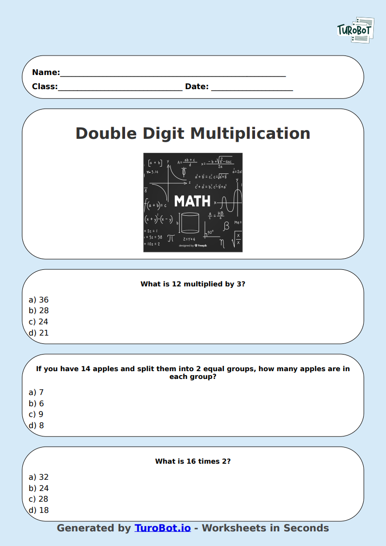 Math - Double Digit Multiplication (no regrouping) - Year 4 - 2-Digit Multiplication