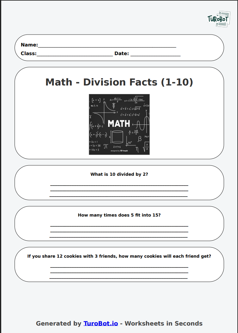 Math - Division Facts (1-10) - Year 3 - Quick Division