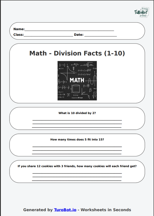 Math - Division Facts (1-10) - Year 3 - Quick Division